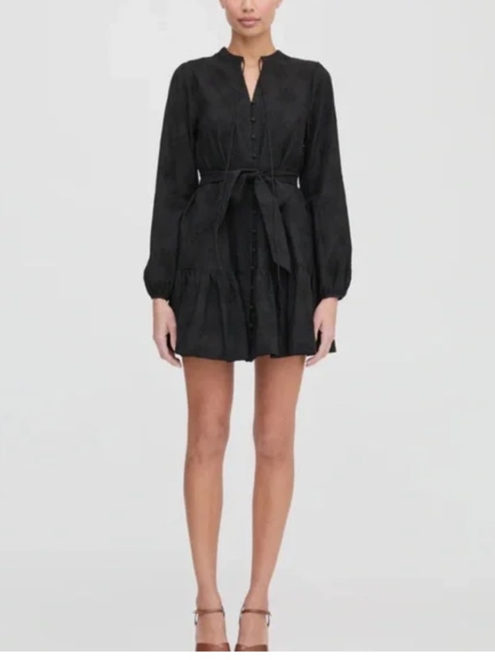 Hill House yara mini Black Long-Sleeve Mini Shirt Dress.